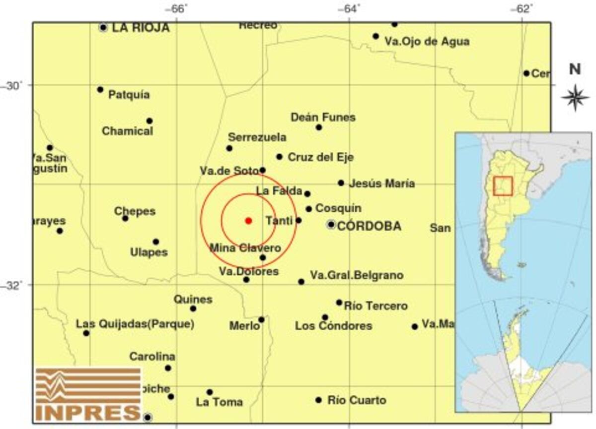 Temblor en Córdoba. Un sismo sacudió la Provincia este jueves. (Inpres)