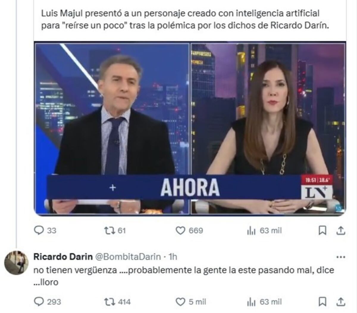 La respuesta Ricardo Darín en redes al personaje "Ricardini Empanadini". (Captura de pantalla)
