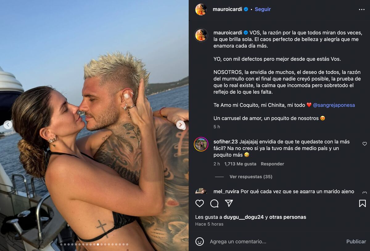 La amorosa publicación que Mauro Icardi le dedicó a "la China" Suárez. (Foto: Captura de pantalla)