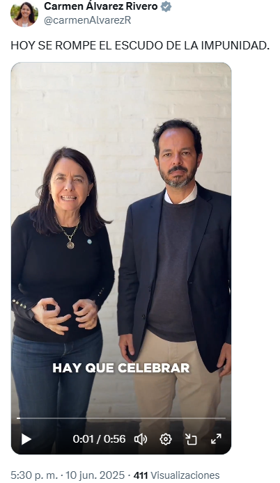 Captura del video de Carmen Álvarez Rivero, Senadora Nacional por Córdoba del PRO frente al fallo de la Corte Suprema.