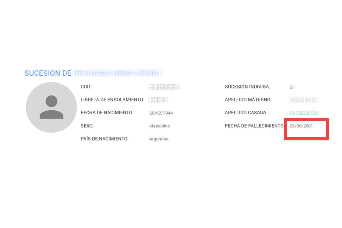 La fecha de fallecimiento del padre del denunciante.