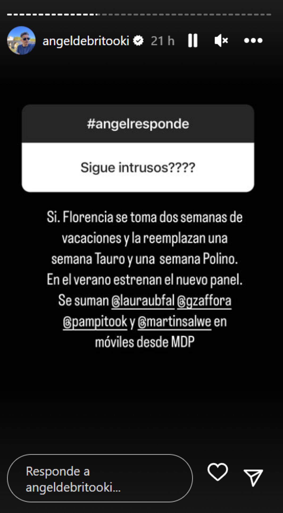 De Brito habló sobre "Intrusos" y Flor. (Captura Intagram Ángel de Brito)