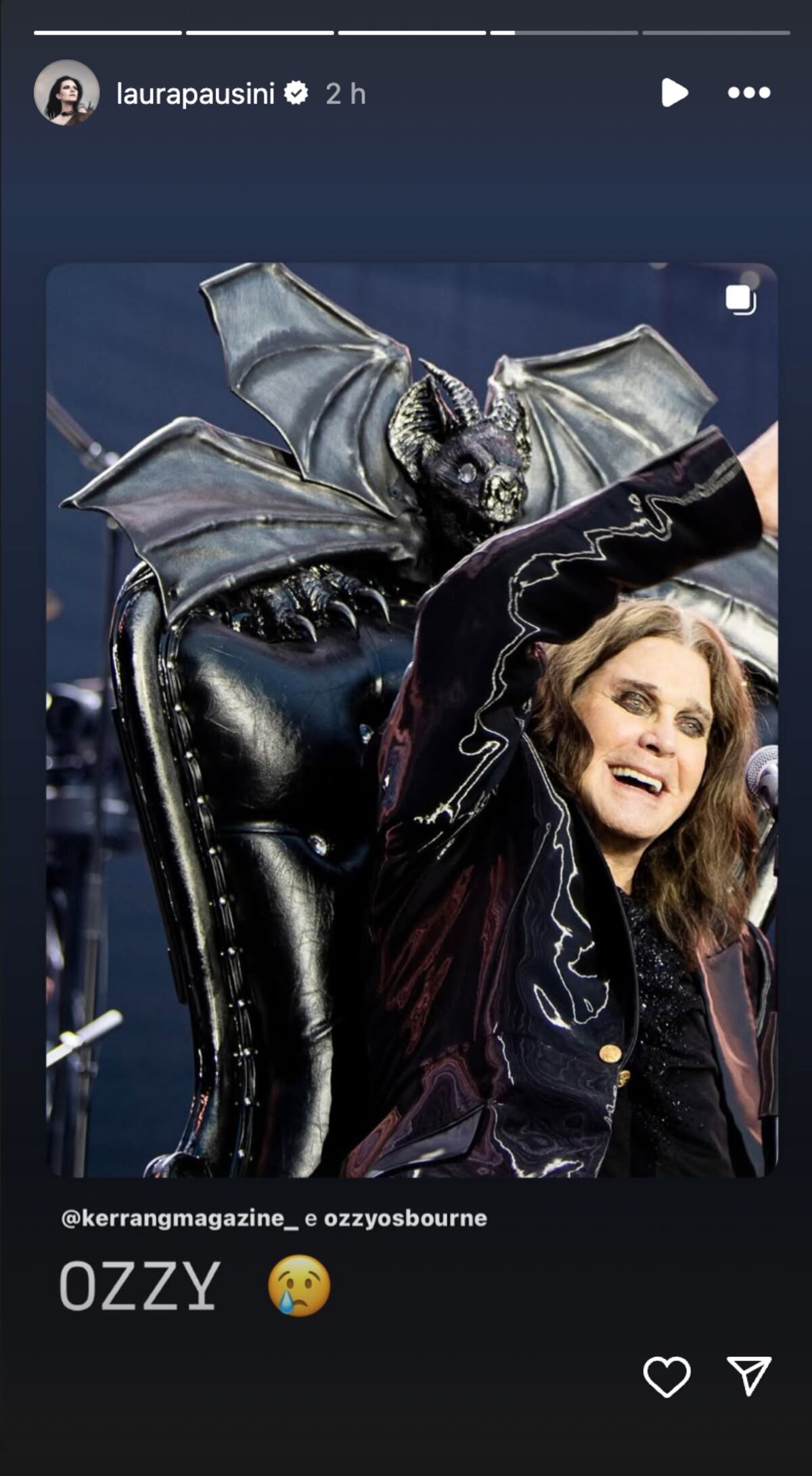Laura Pausini despidió a Ozzy Osbourne a través de sus historias de Instagram. (Foto: Captura de pantalla)