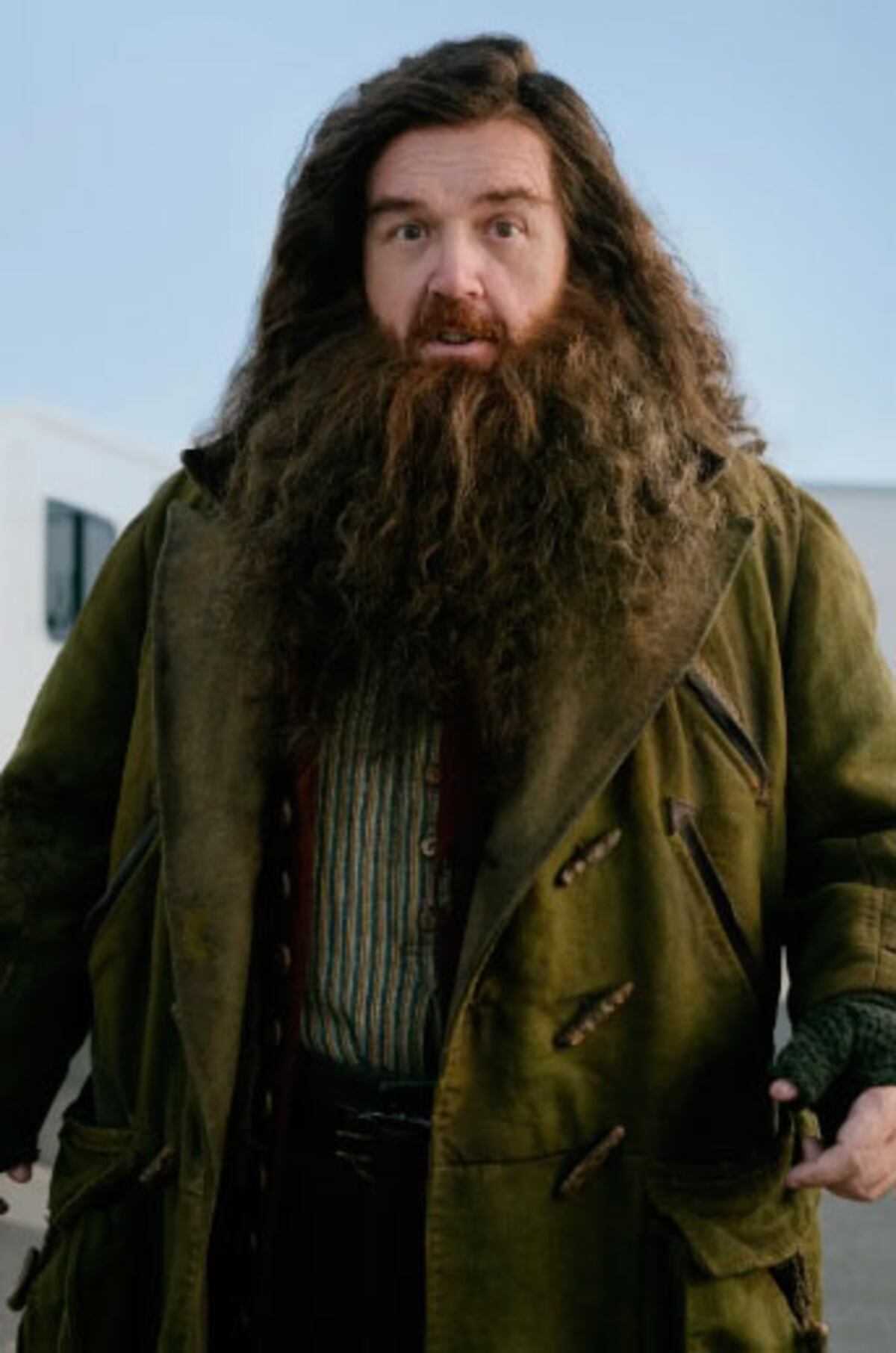 Nick Frost caracterizado como Rubeos Hagrid. Foto: HBO.
