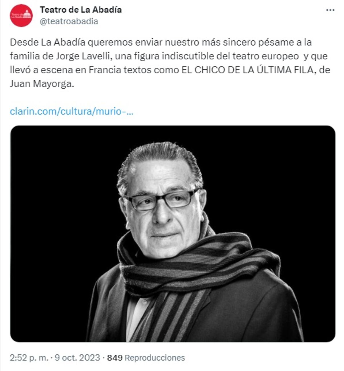 La Abadía despidió al teatrista Jorge Lavelli (Captura de pantalla)