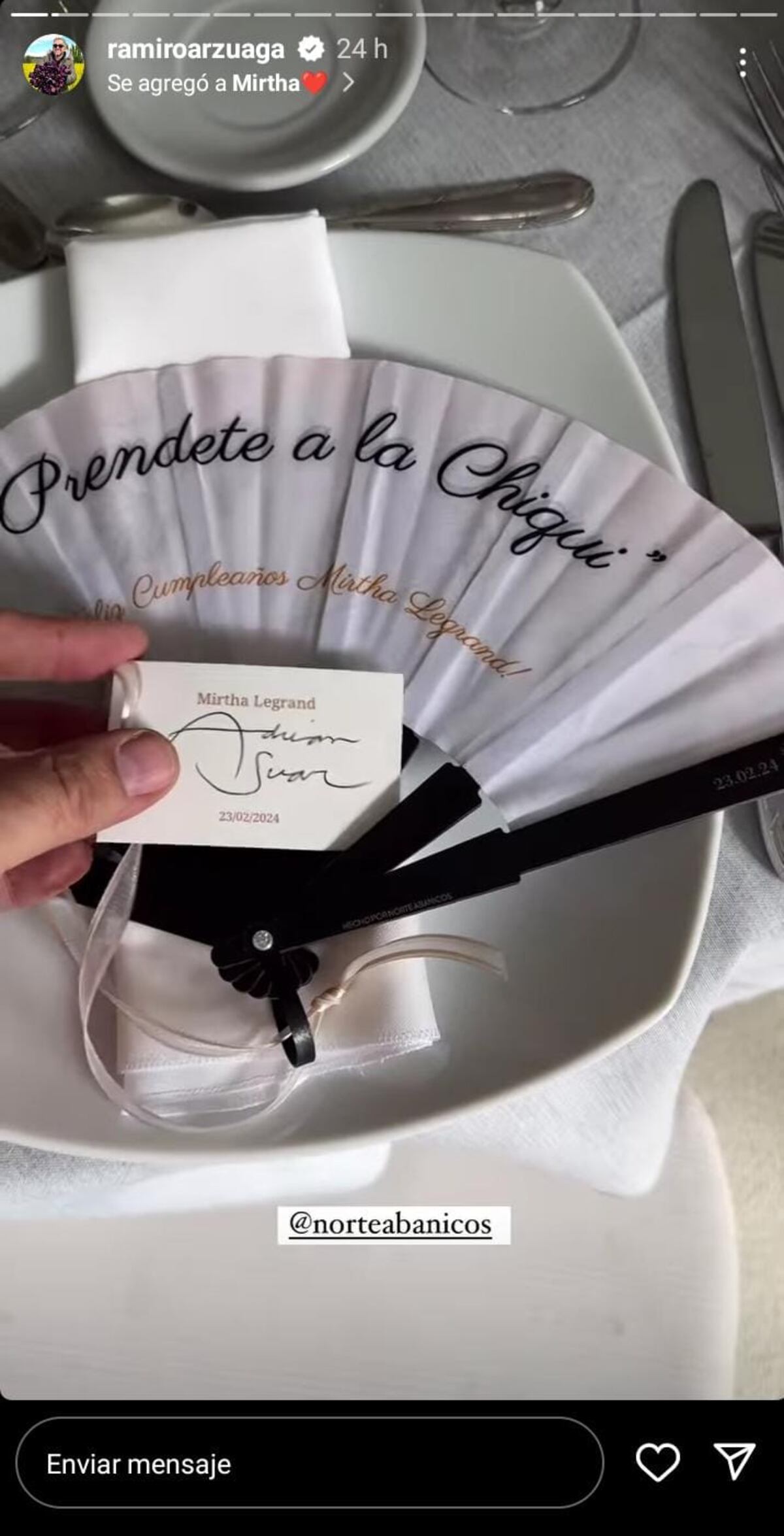 Este es el souvenir del cumpleaños Mirtha Legrand. (Captura Instagram @ramiroarzuaga)