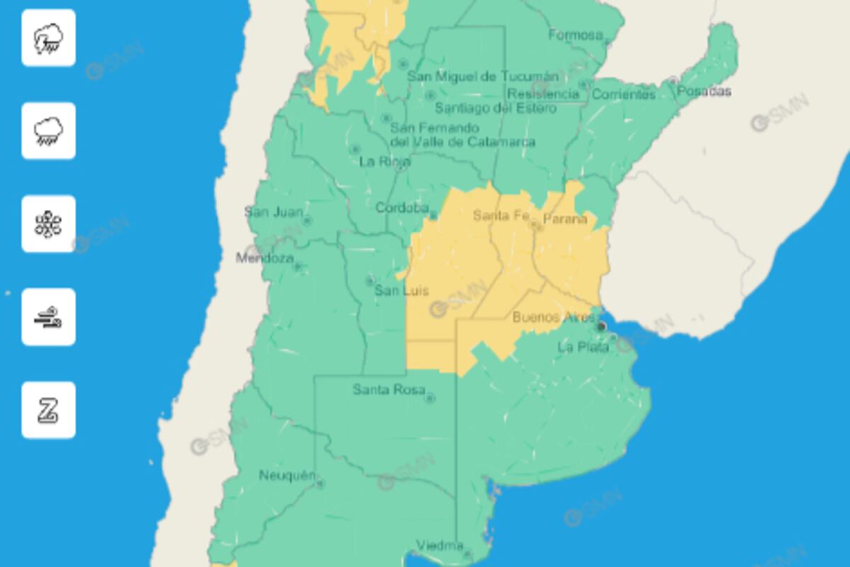 Córdoba. Alerta por tormentas para este viernes 9 de diciembre. (SMN)