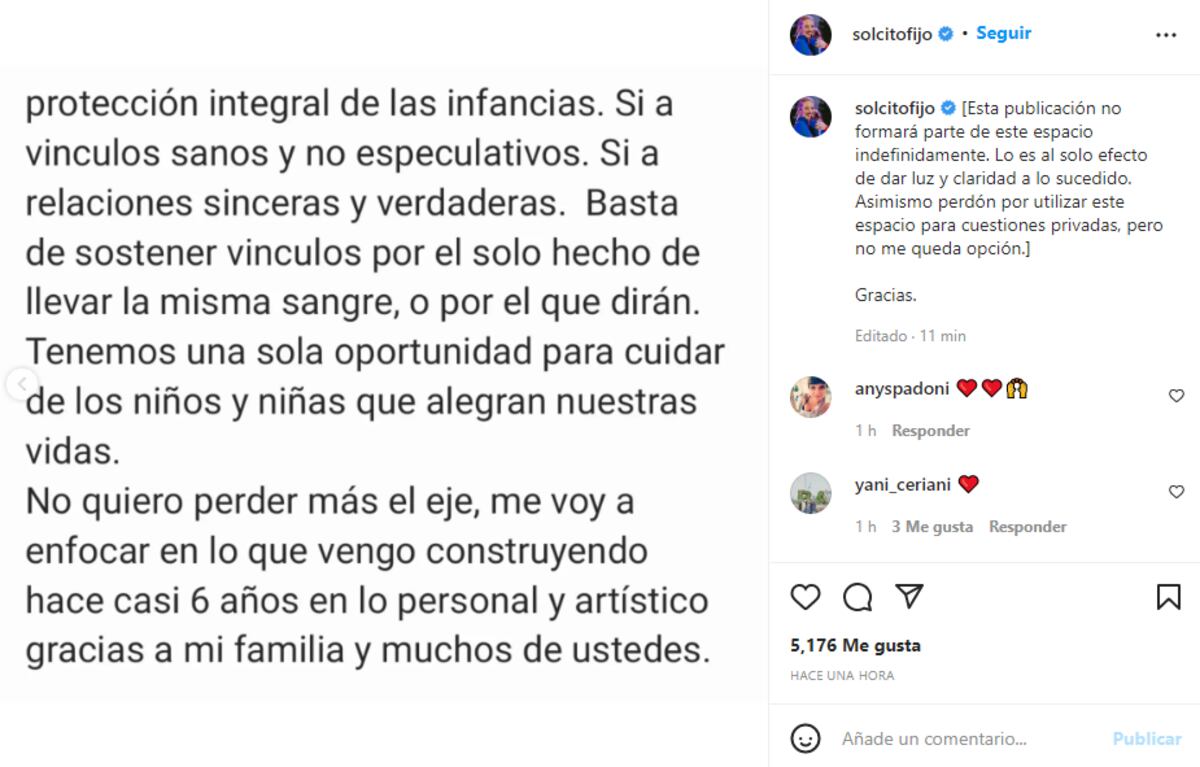 Fuertes declaraciones de Sol Fijo. (Instagram @solcitofijo)