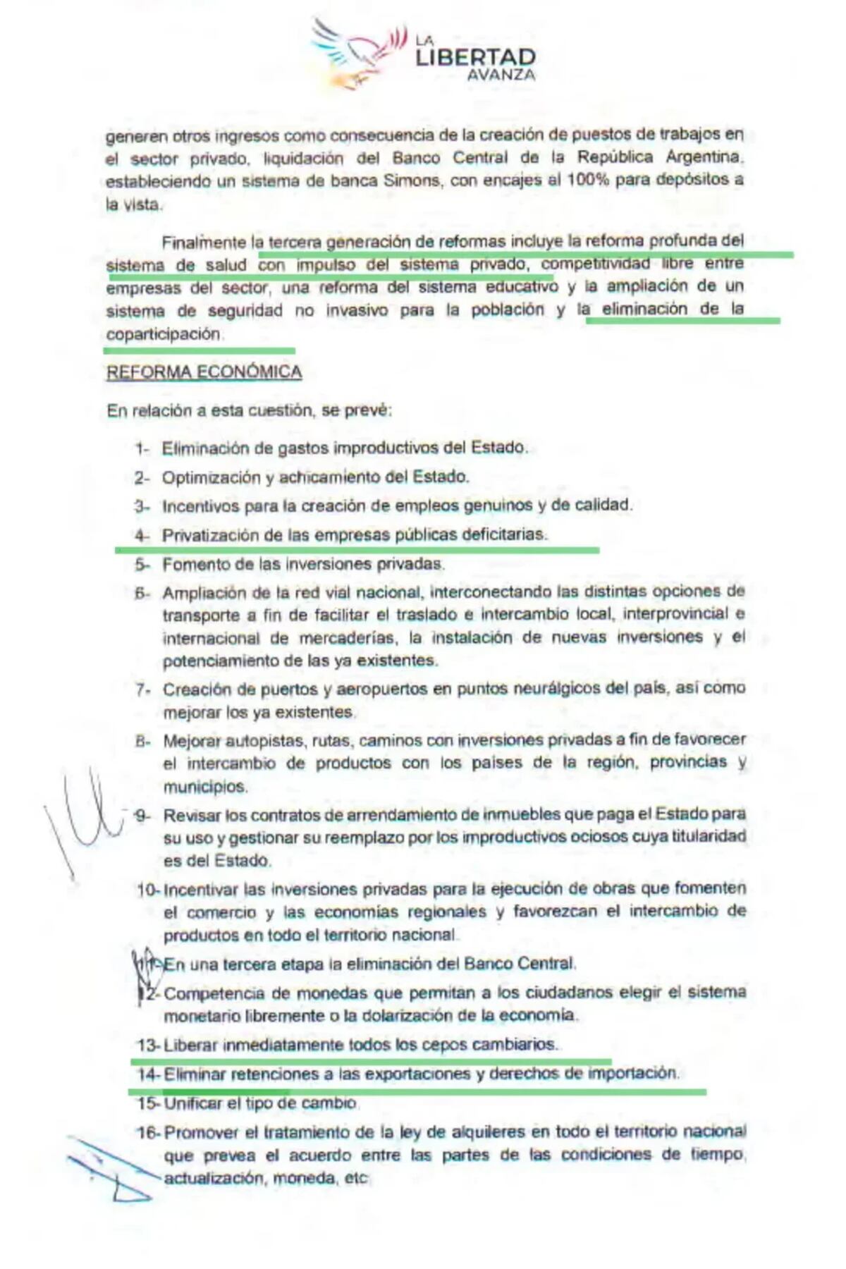 Las propuestas de Javier Milei como candidato de Libertad Avanza.