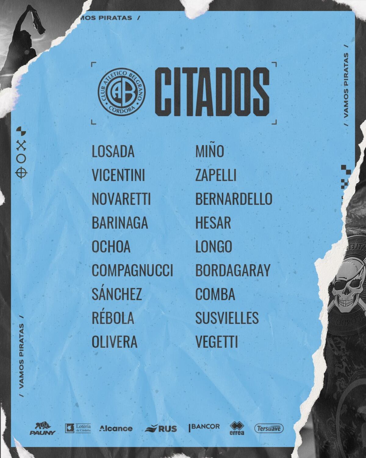 Los citados para jugar ante All Boys (Prensa Belgrano)