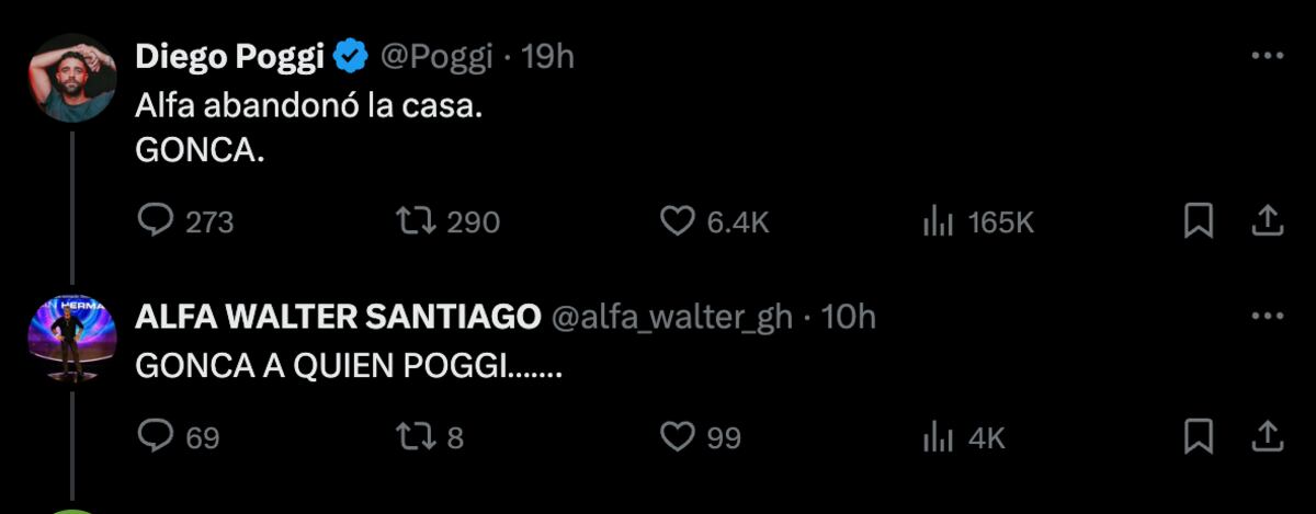 Diego Poggi y Alfa se cruzaron en X. (Foto:
captura de pantalla)