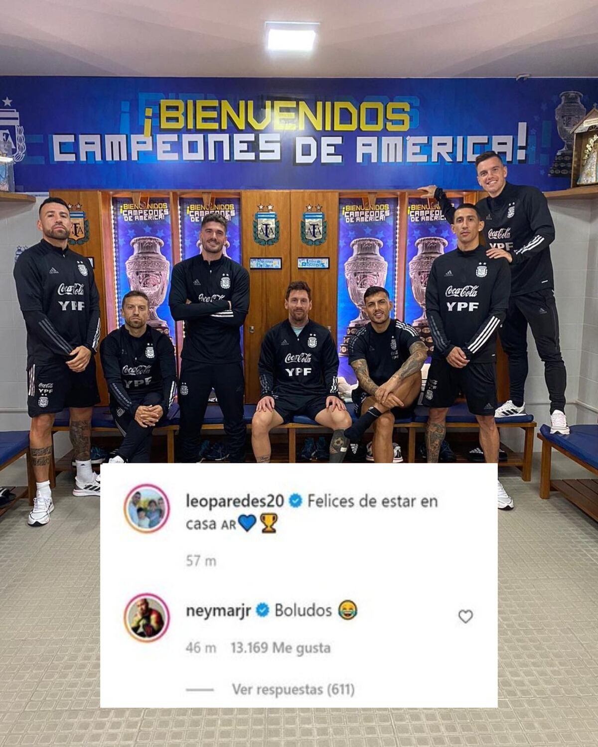 La imagen que posteó Paredes y el "argento" comentario de Neymar.