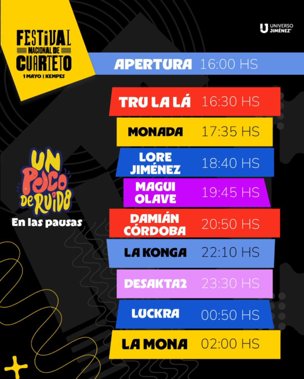 Horarios del Festival Nacional del Cuarteto. (Instagram)
