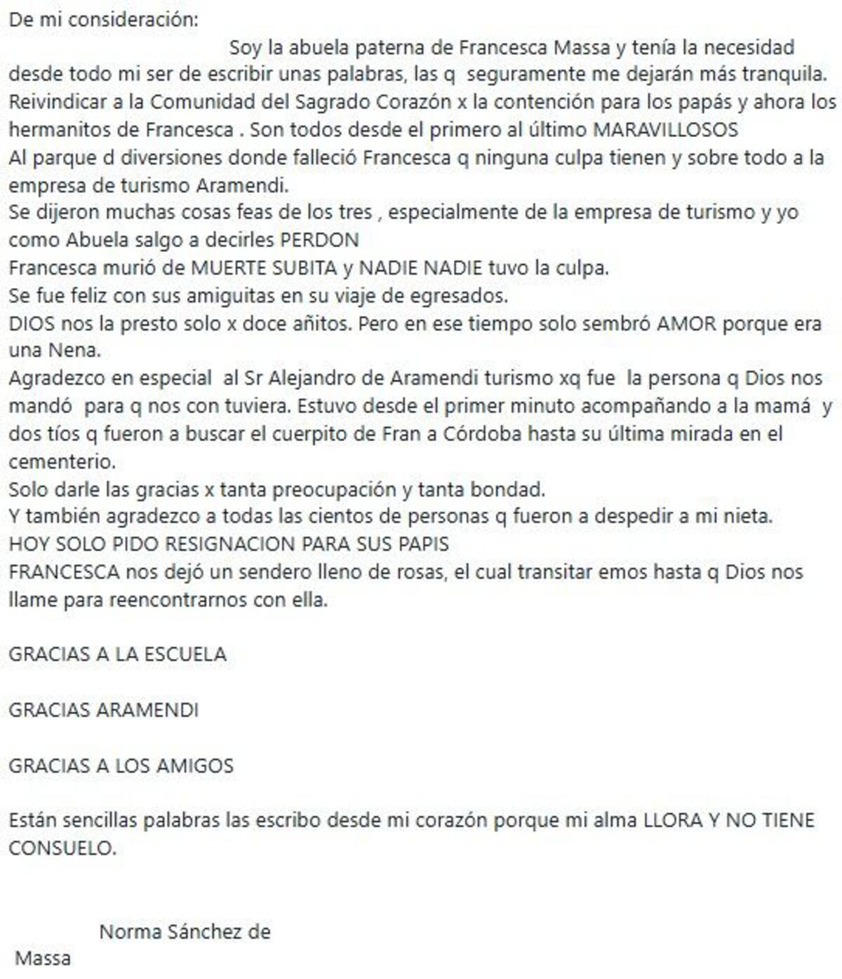 La carta de la abuela de Francesca Mazza.