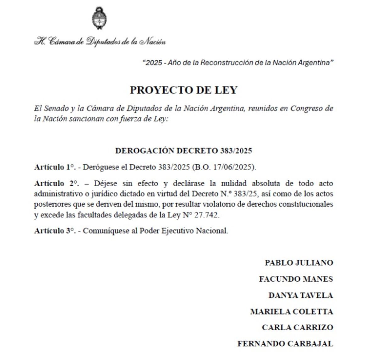 Democracia para Siempre presentó un proyecto de ley para derogar el decreto que reformula las funciones de la Policía Federal