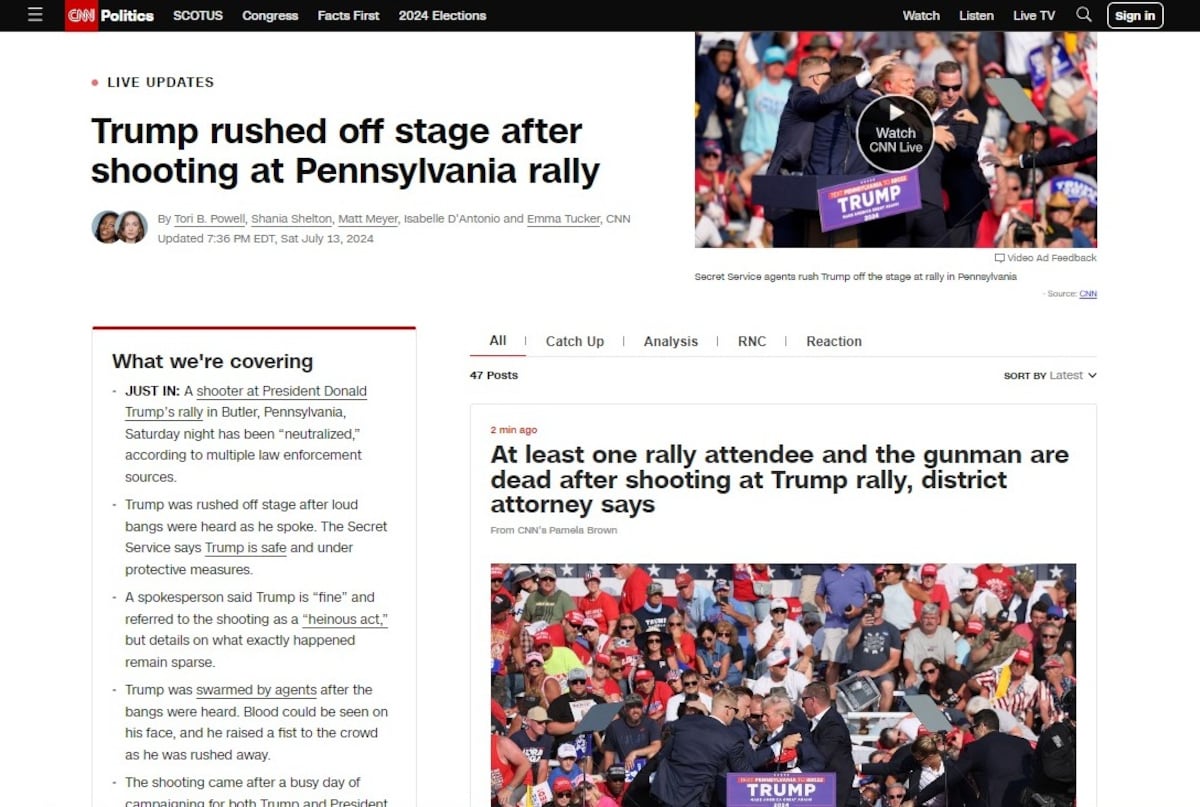 Así relejaron los medios del mundo el atentado contra Donald Trump en Pensilvania. (Captura)