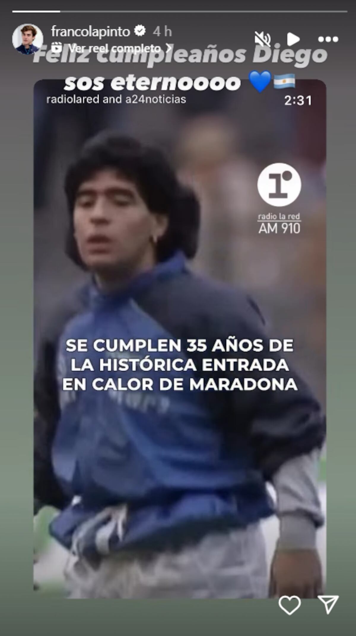 El emotivo posteo de Franco Colapinto para Diego Maradona. (Captura)