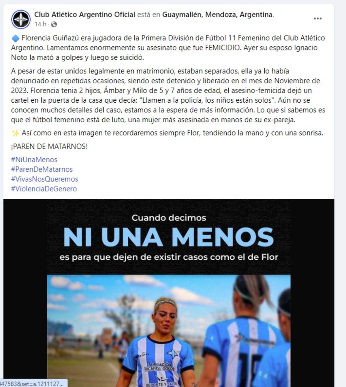 Mensajes en redes tras el femicidio de Florencia Guiñazú (Facebook)