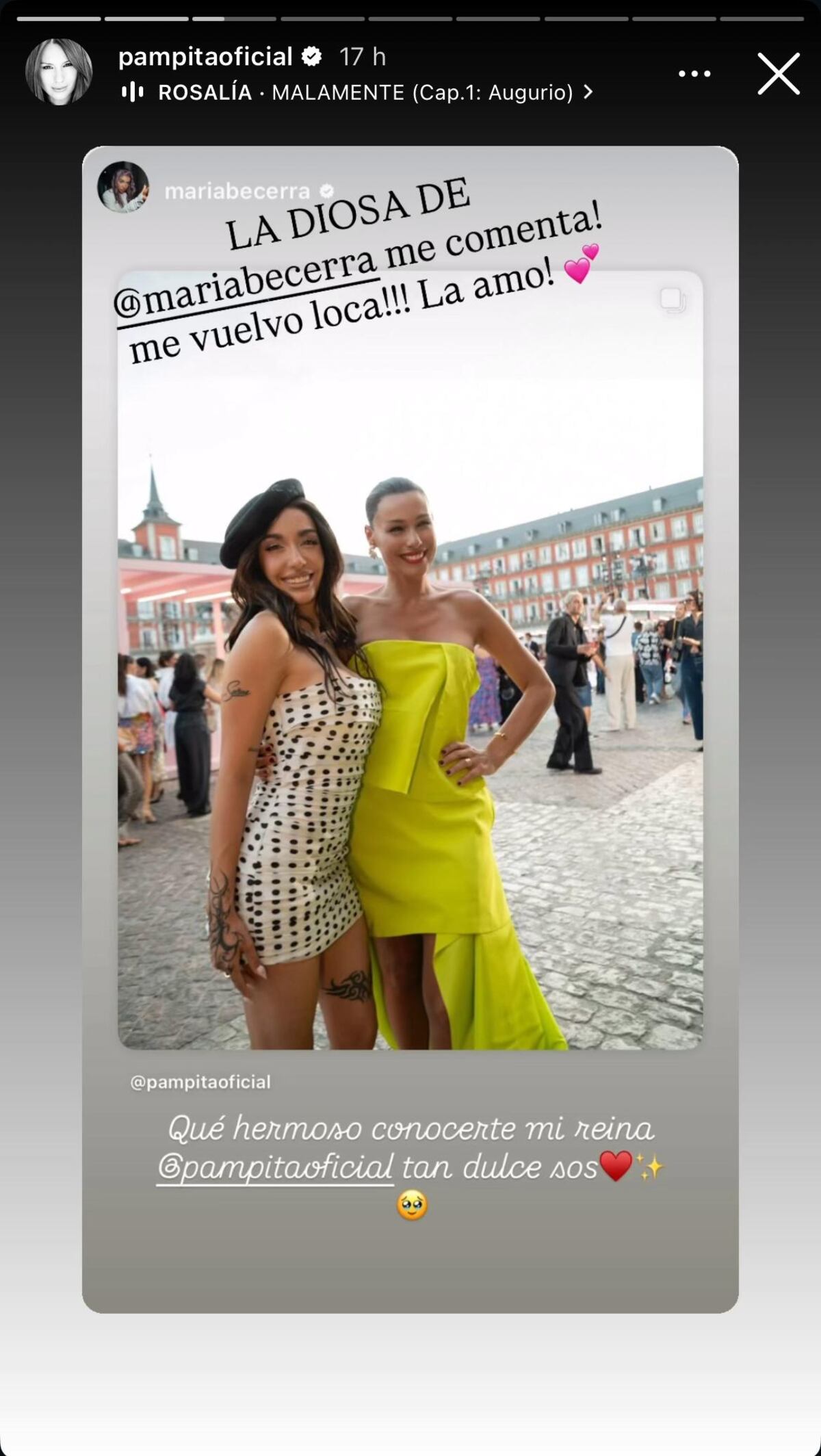 Pampita y María Becerra en el desfile de Carolina Herrera en Madrid (Captura de pantalla)