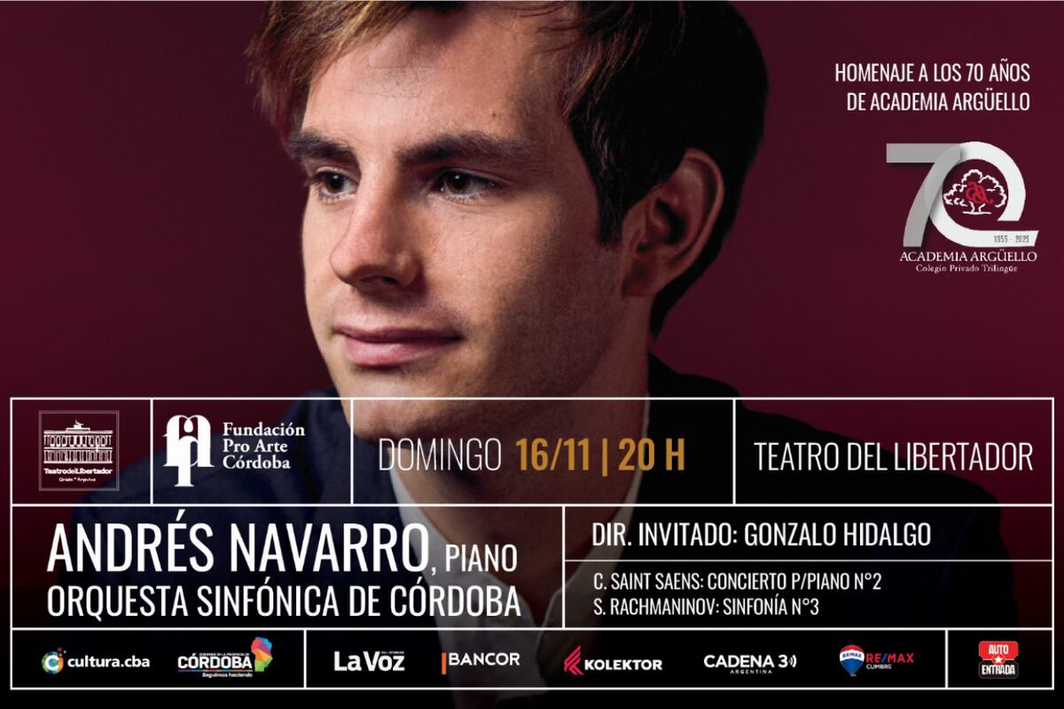 Será una gala única, bajo la dirección del maestro Gonzalo Hidalgo y con la participación del talentoso pianista Andrés Navarro.