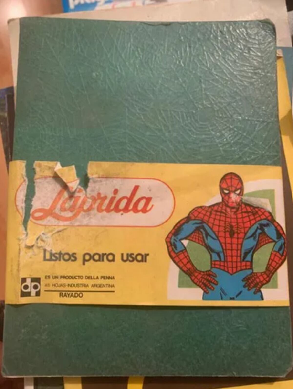La marca de cuadernos Laprida realizó, a mediados de los años 80, una campaña sobre El Hombre Araña.