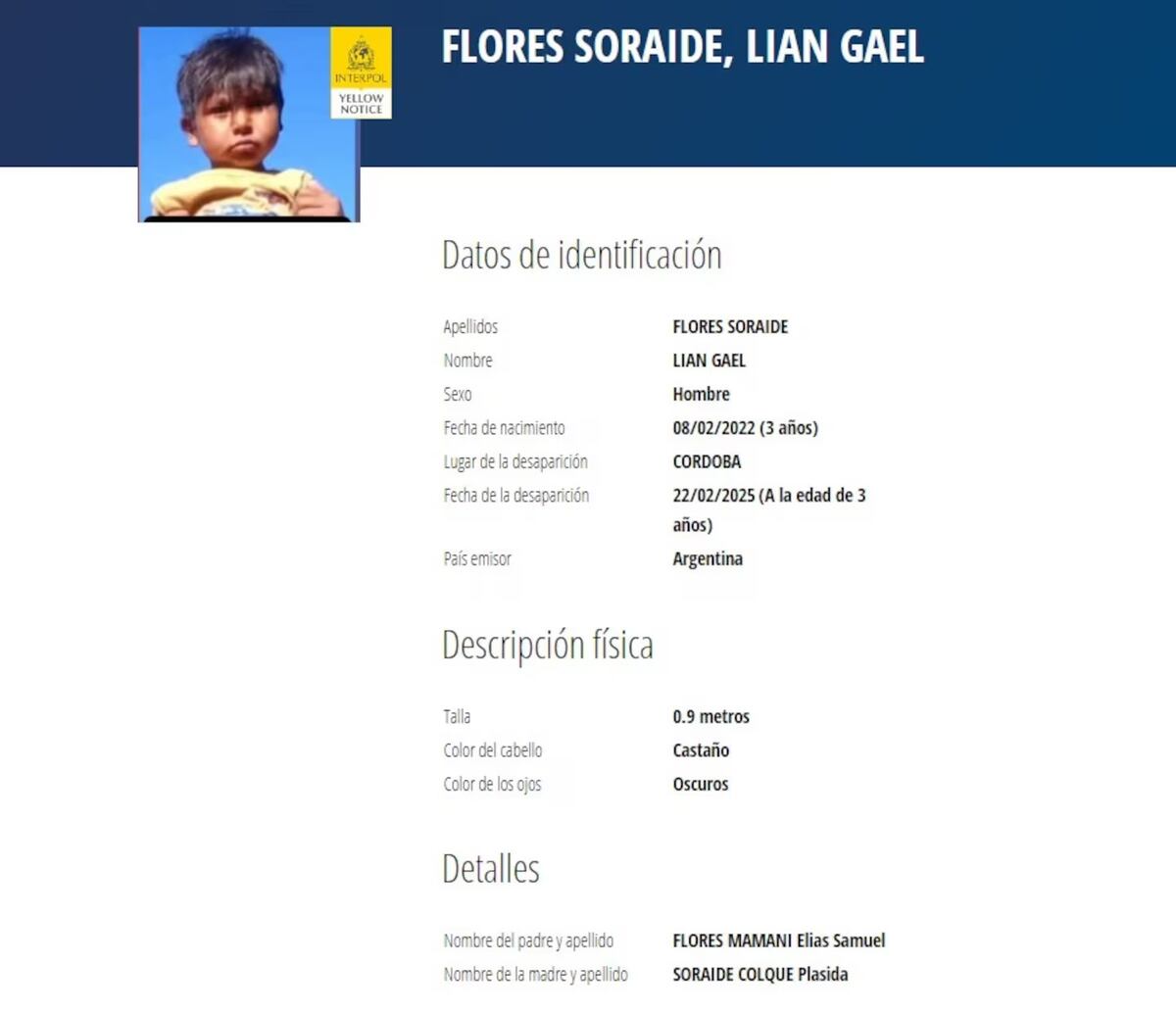 Alerta amarilla de Interpol por Lian (Captura).