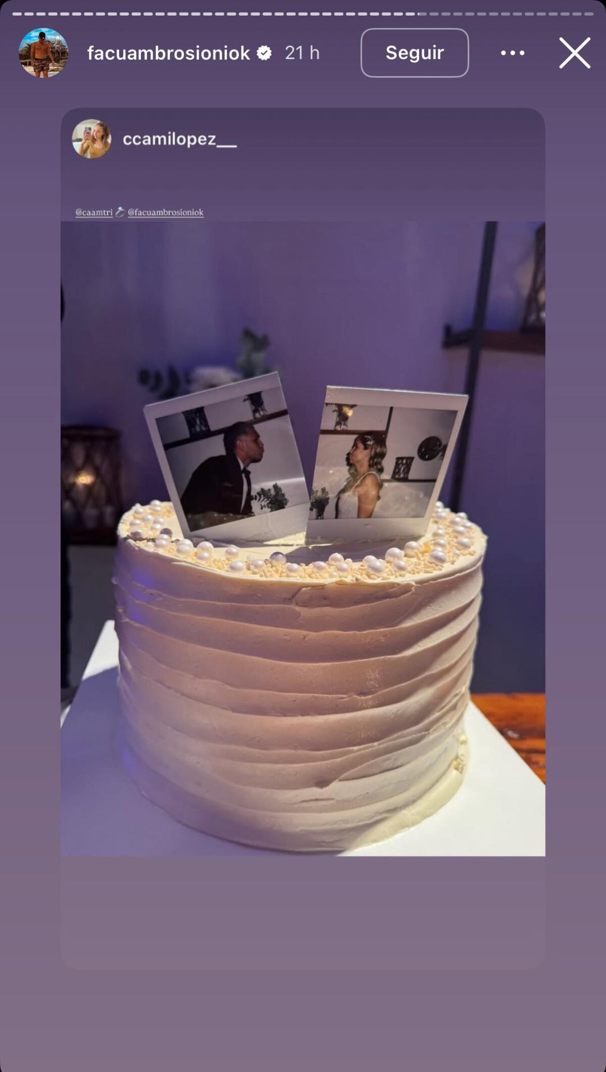Facundo Ambrosioni se casó con Camila Triviño: las fotos que compartieron en sus redes sociales (Captura de pantalla)