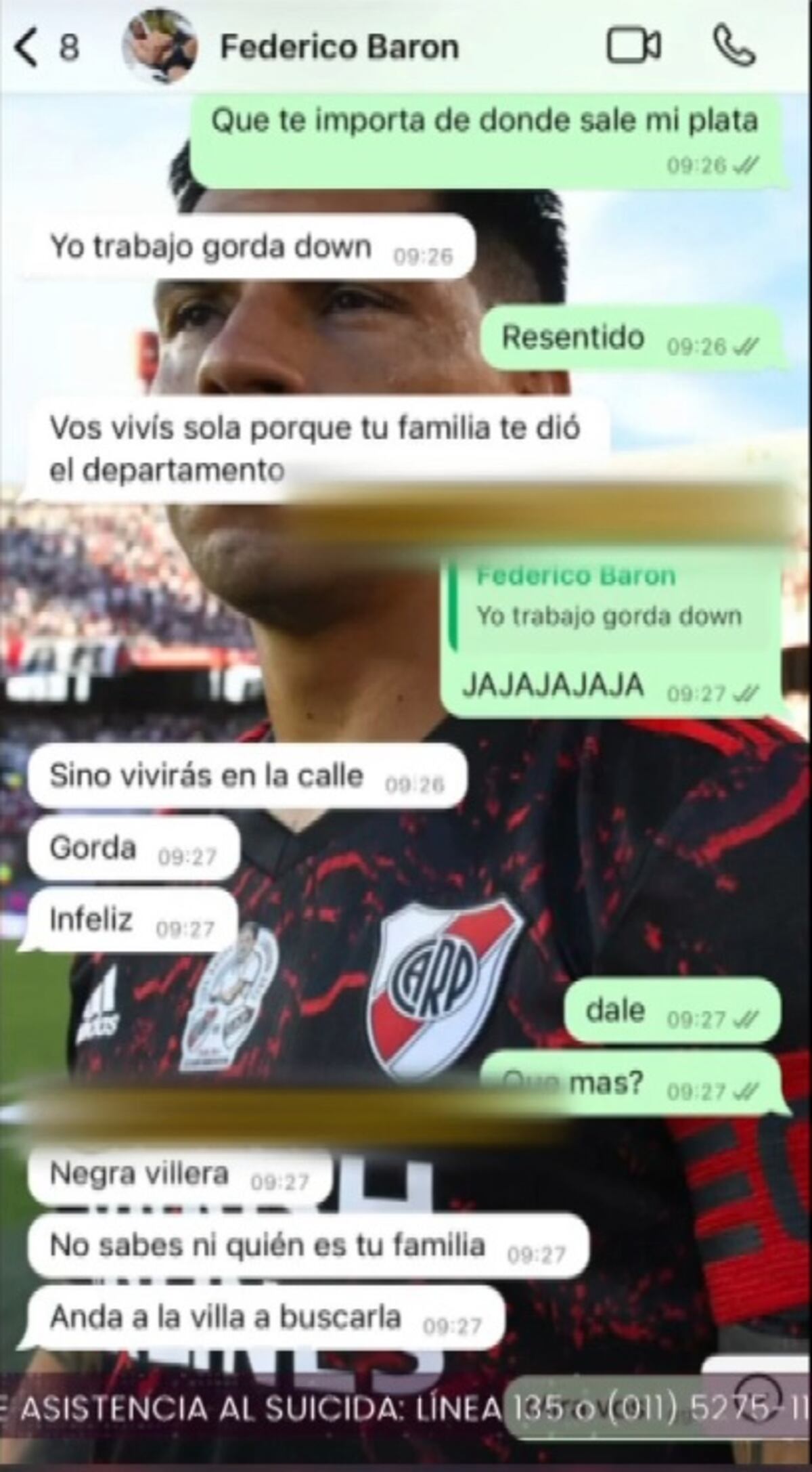 Los chats de Federico Barón con su expareja (Captura de pantalla de Fede Flowers)