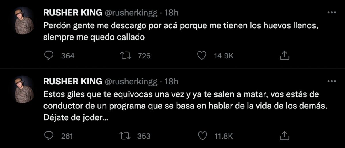La reacción de Rusherking ante las críticas de Rodrigo Lussich.