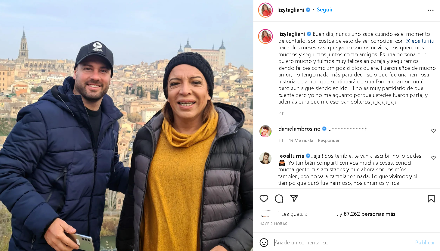 Lizy Tagliani anunció en las redes sociales su separación de Leo Alturria