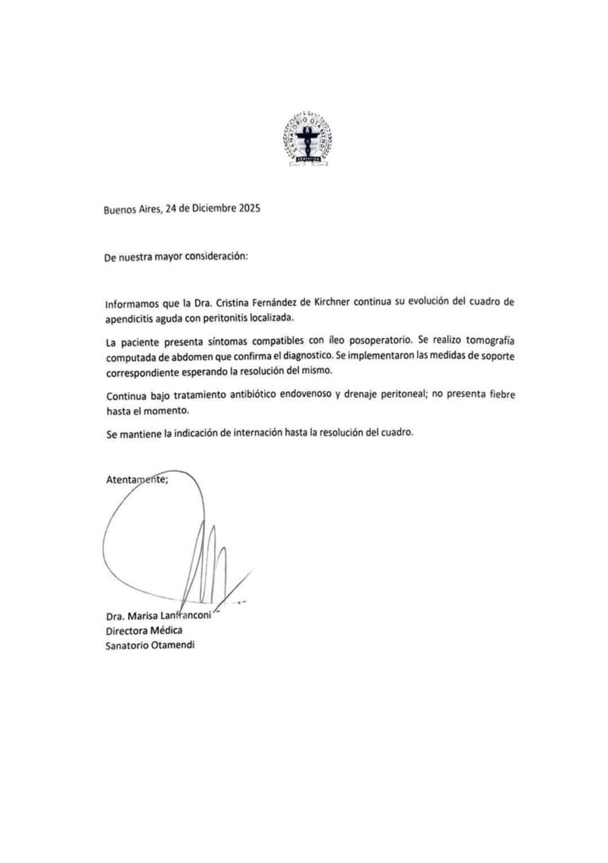 El último parte médico de Cristina