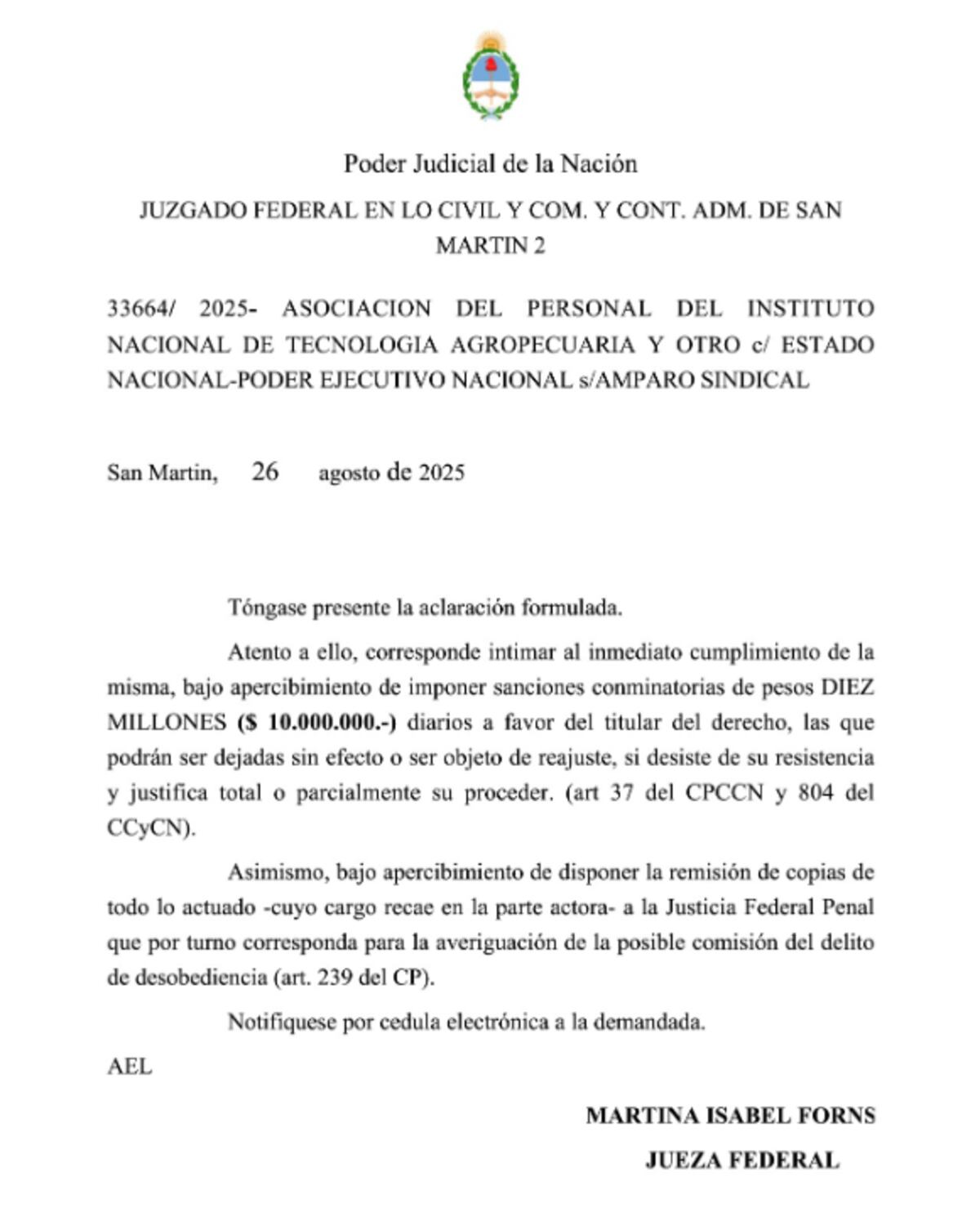 La Justicia falló a favor de ATE.
Publicada por Rodrigo Aguiar en la red "X".