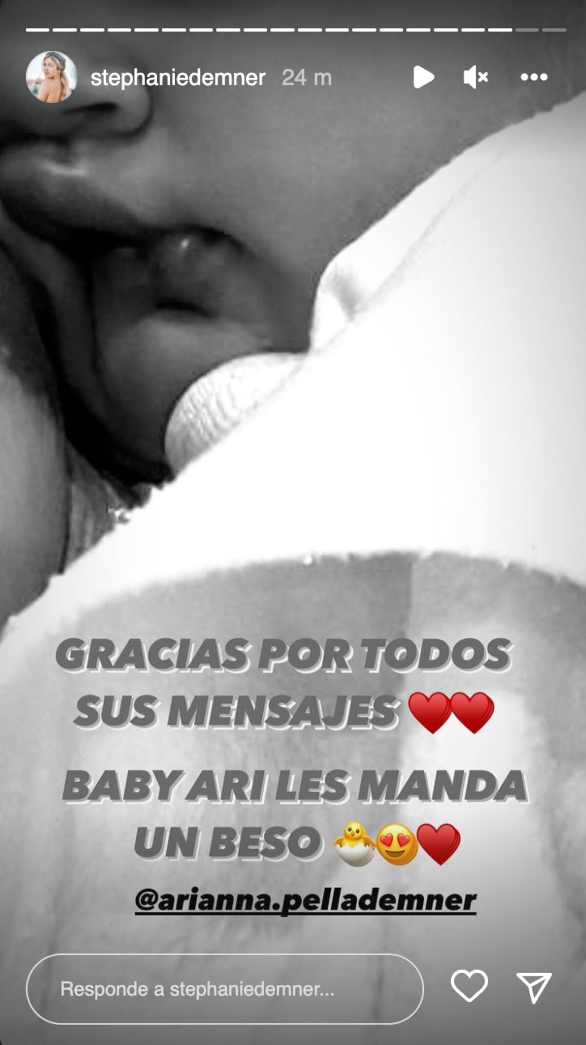 Stephanie Demner agradece por los mensajes recibidos tras el nacimiento de Arianna, su hija con Guido Pella.