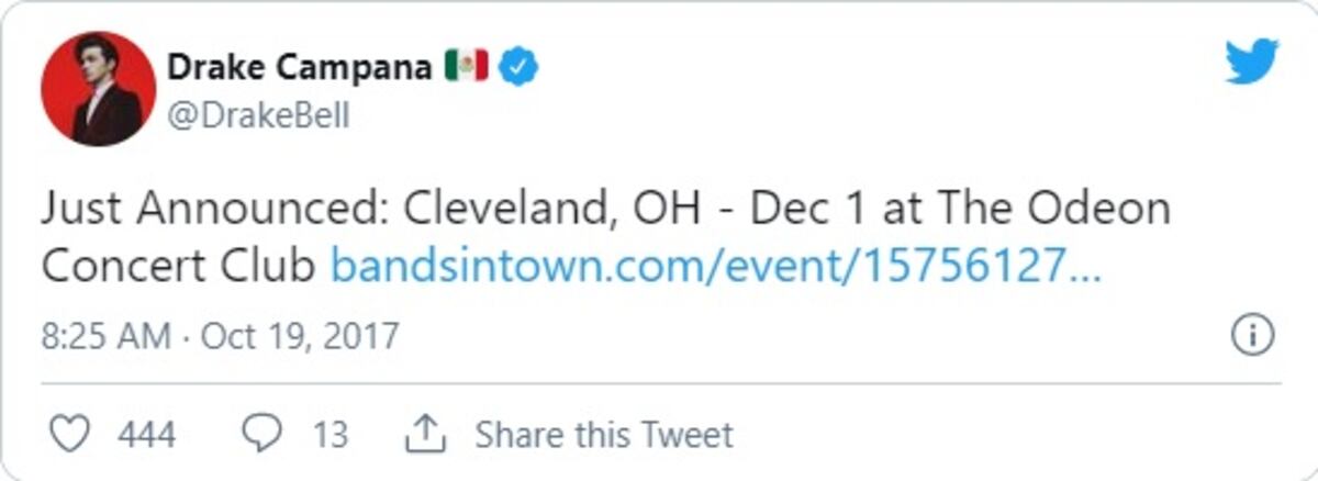 Tuit en el que el artista anunció que tocaría en The Odeon Concert Club el 1 de dicimente, fecha en la que se lo acusa de haber tenido contacto con una menor de edad.