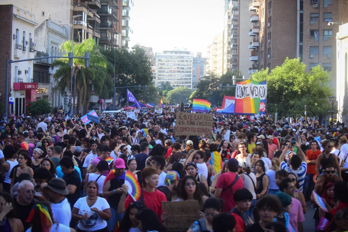 Marcha Antifascista en Córdoba, en medio de un intenso calor. (César Heredia / La Voz)