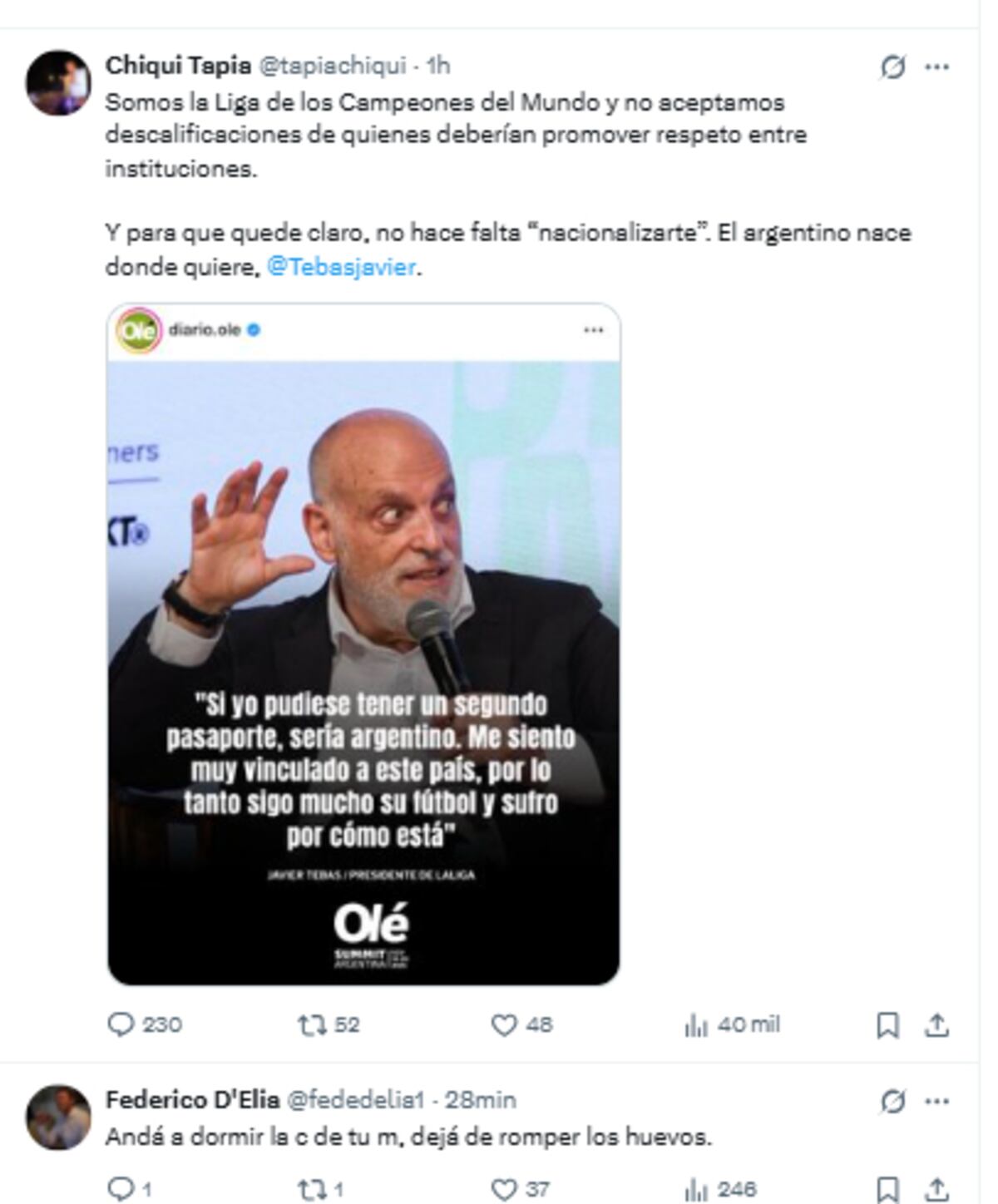 El mensaje de Federico D' Elía contra "Chiqui" Tapia. (Captura)