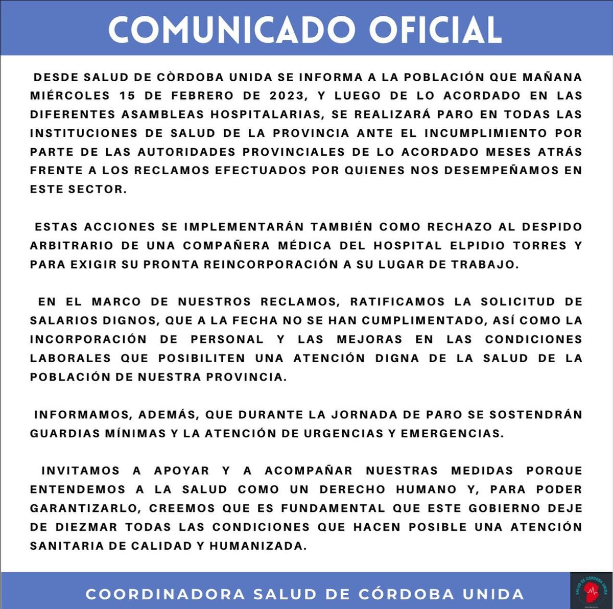 Córdoba. Las razones del paro.