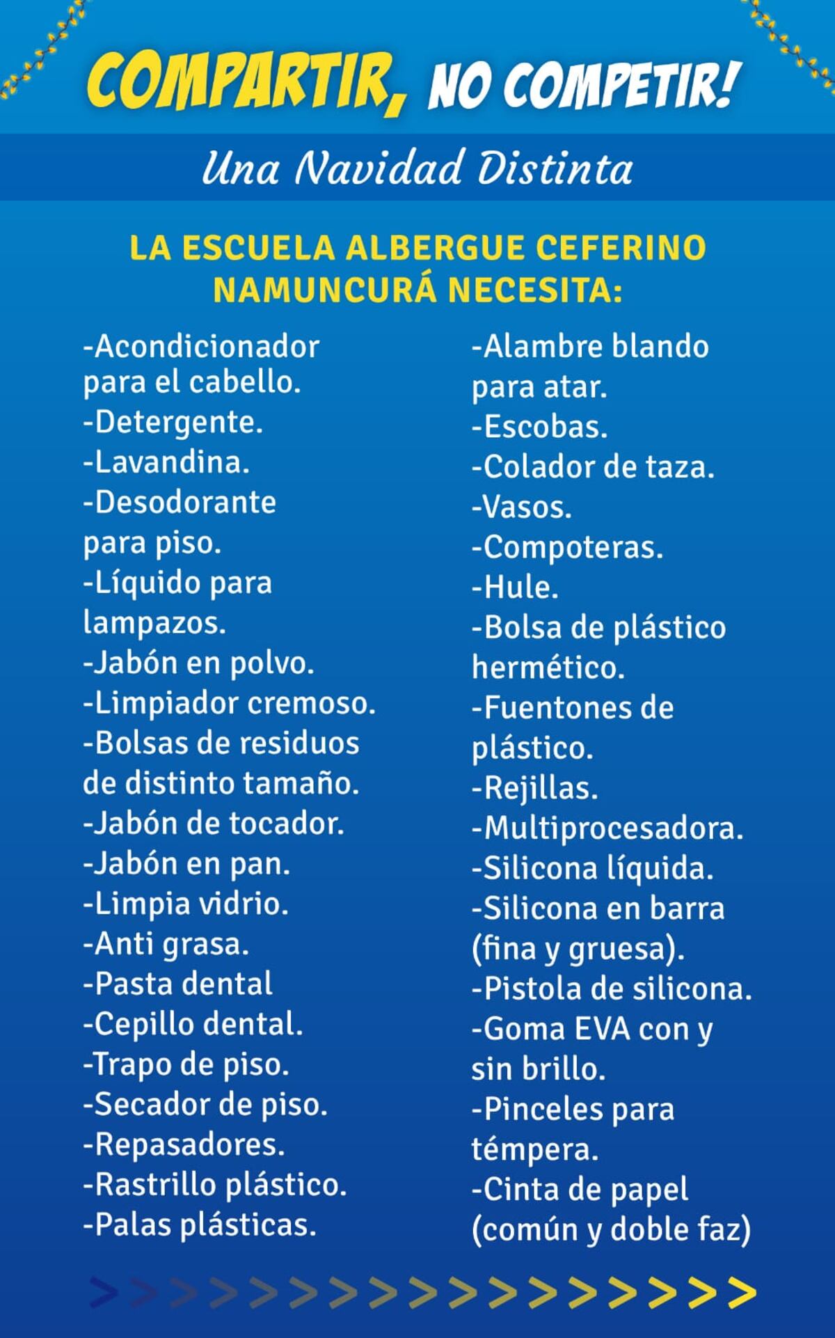 Una navidad distinta. Los insumos que necesitan los chicos. (Gentileza: Poné la Pava)