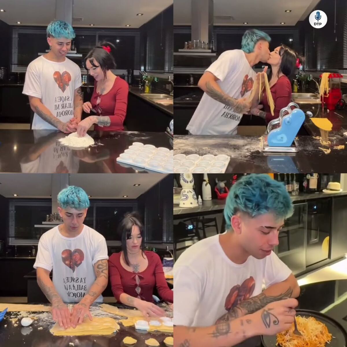La pareja se grabó cocinando pastas.