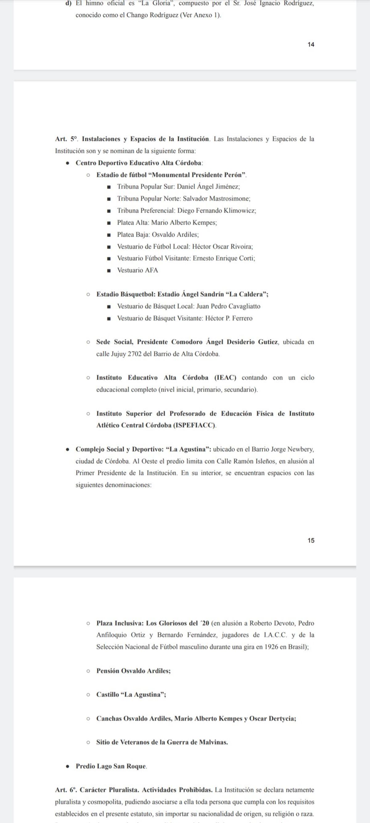 Nombres en el estatuto de Instituto. (Gentileza)