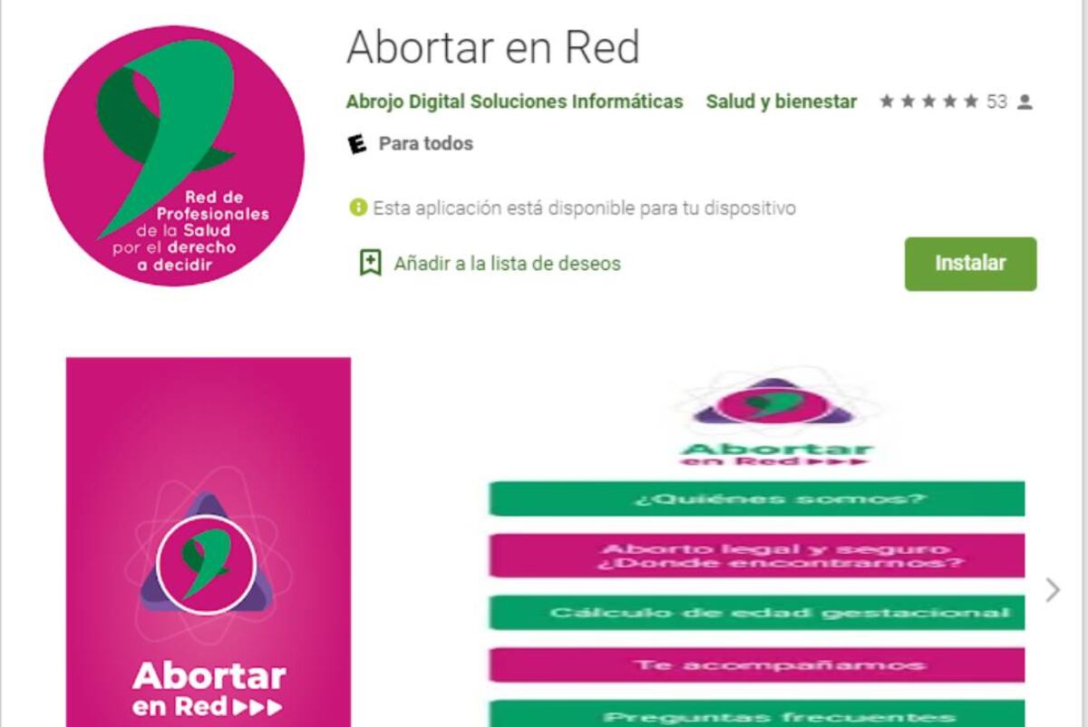 Abortar en Red, una aplicación de la Red de Profesionales de la Salud por el Derecho a Decidir (captura).
