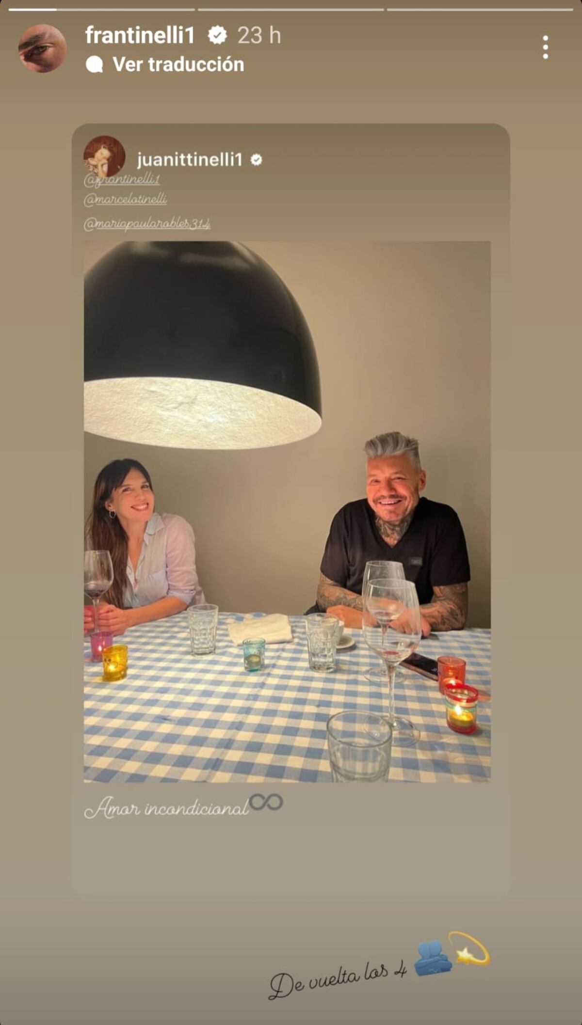 Marcelo Tinelli y Paula Robles, disfrutando del tiempo en familia con sus hijos. (Instagram Fran Tinelli)