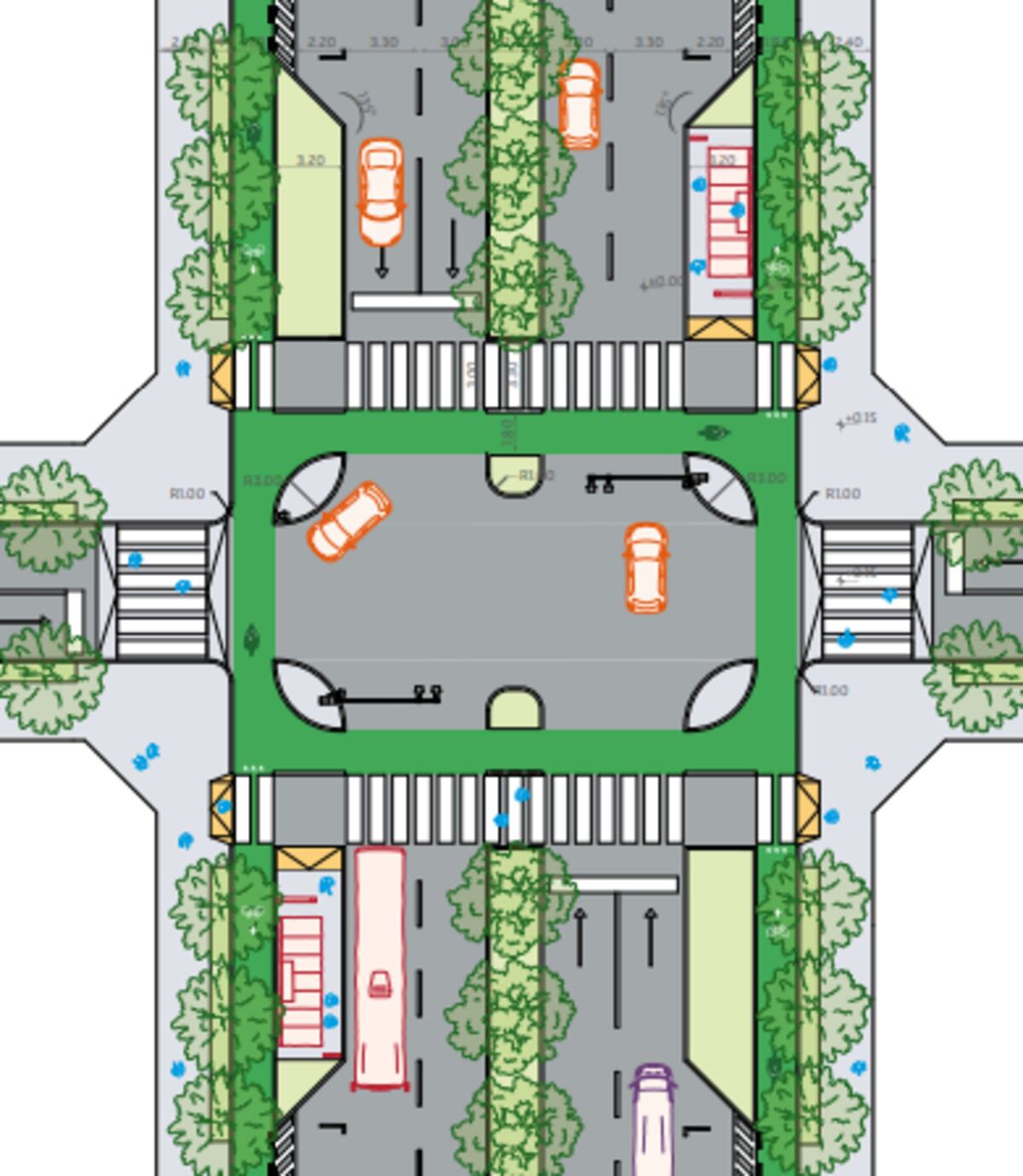 Bulevar. Eje urbano de mayor jerarquía, combina movilidad, paisaje y usos mixtos con ciclovías y cantero central.