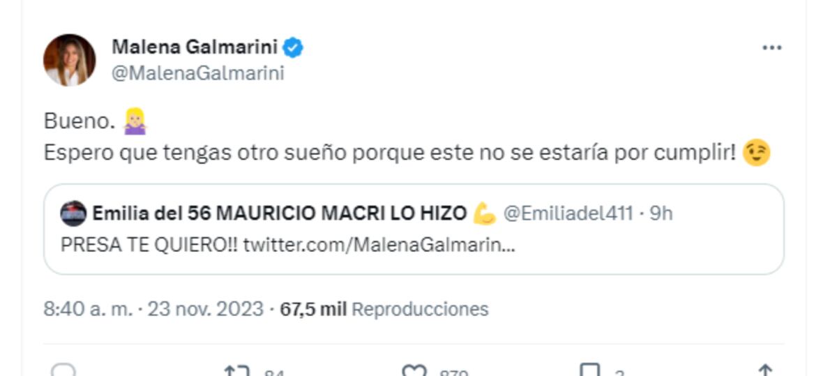 Los cruces en Twitter de Malena Galmarini. (Captura)