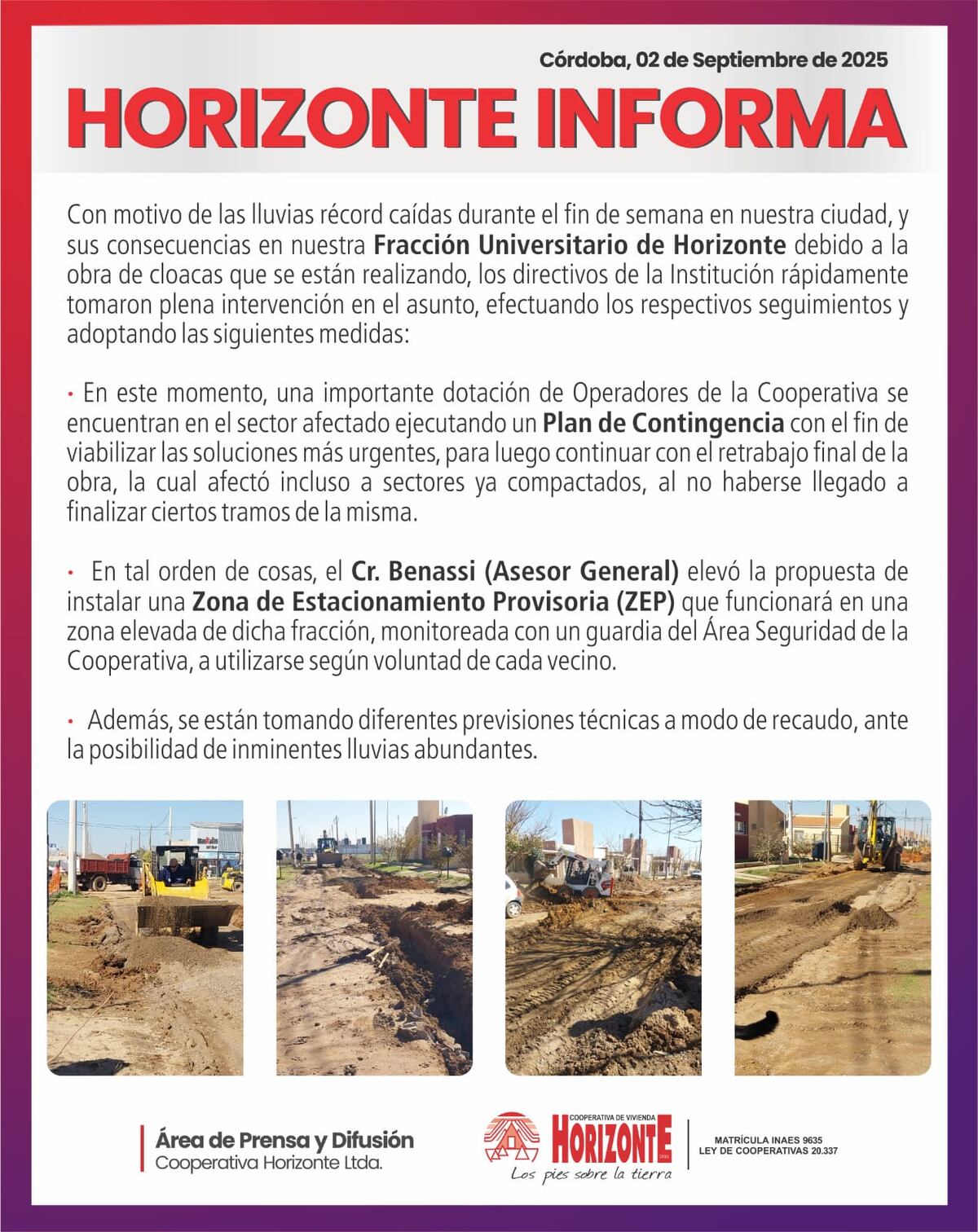 El comunicado de Cooperativa Horizonte.