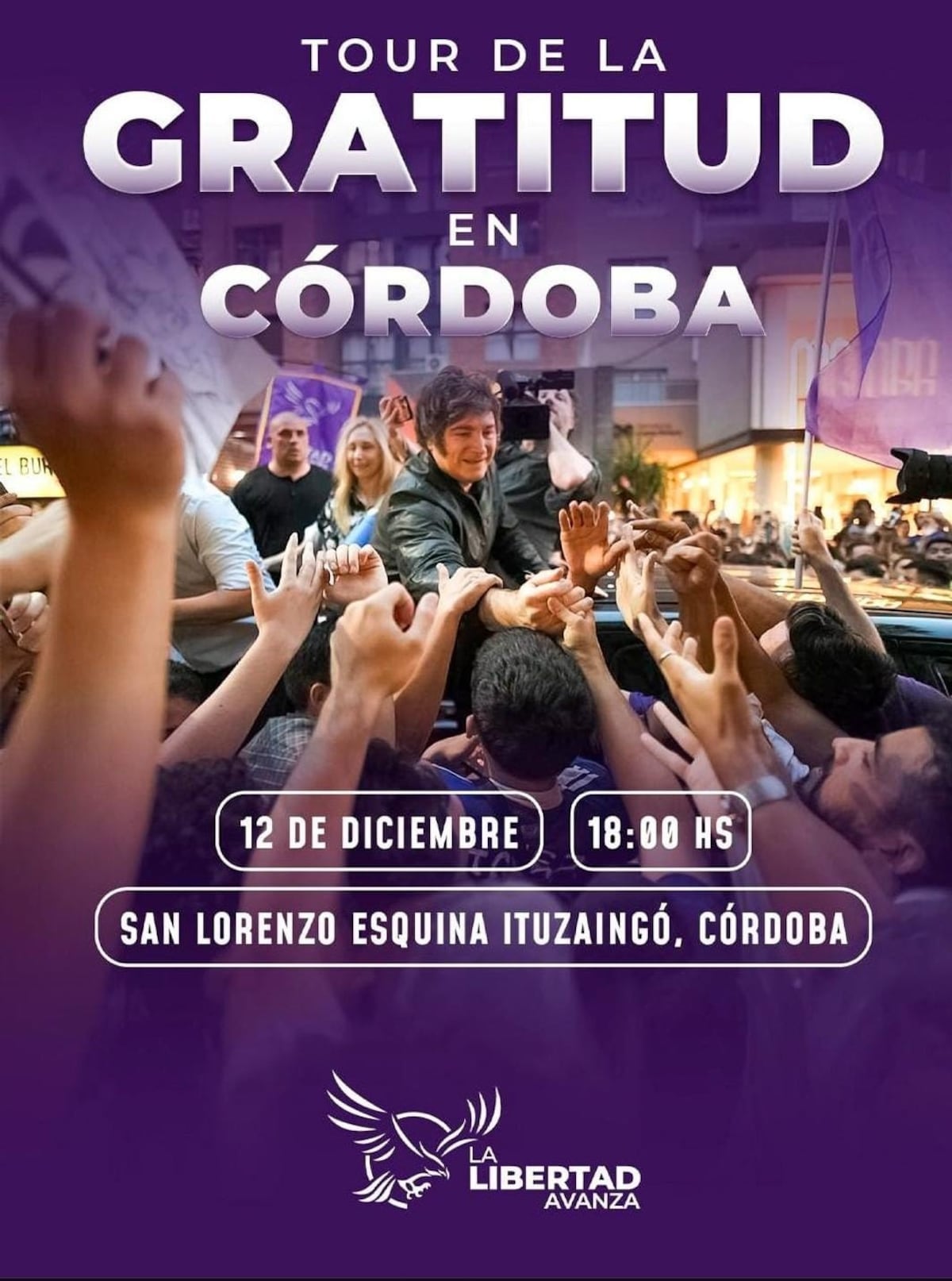Acto. Dirigentes de La Libertad Avanza en Córdoba difundieron la convocatoria para este viernes.