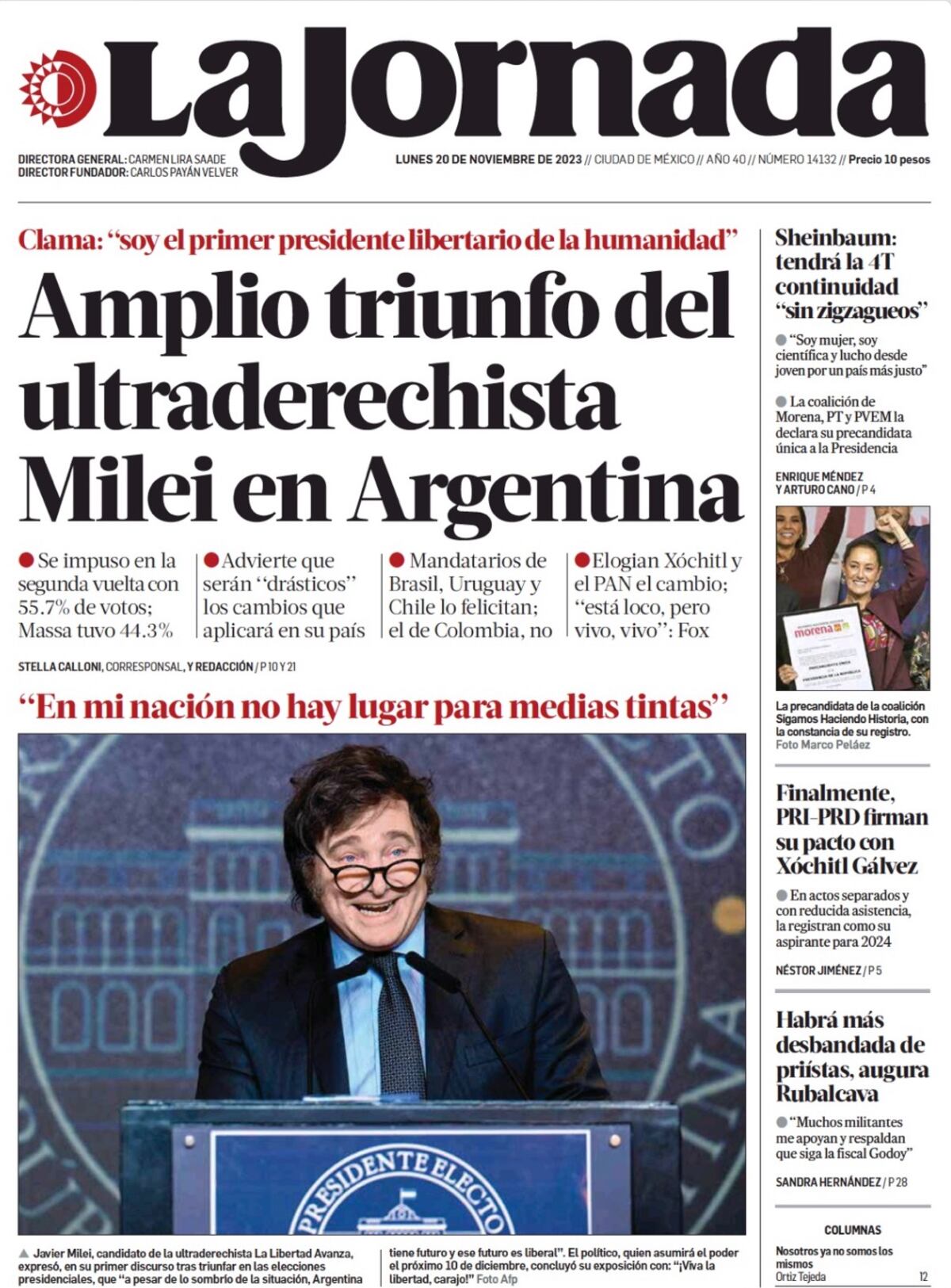 Las tapas de diarios con el triunfo de Milei.