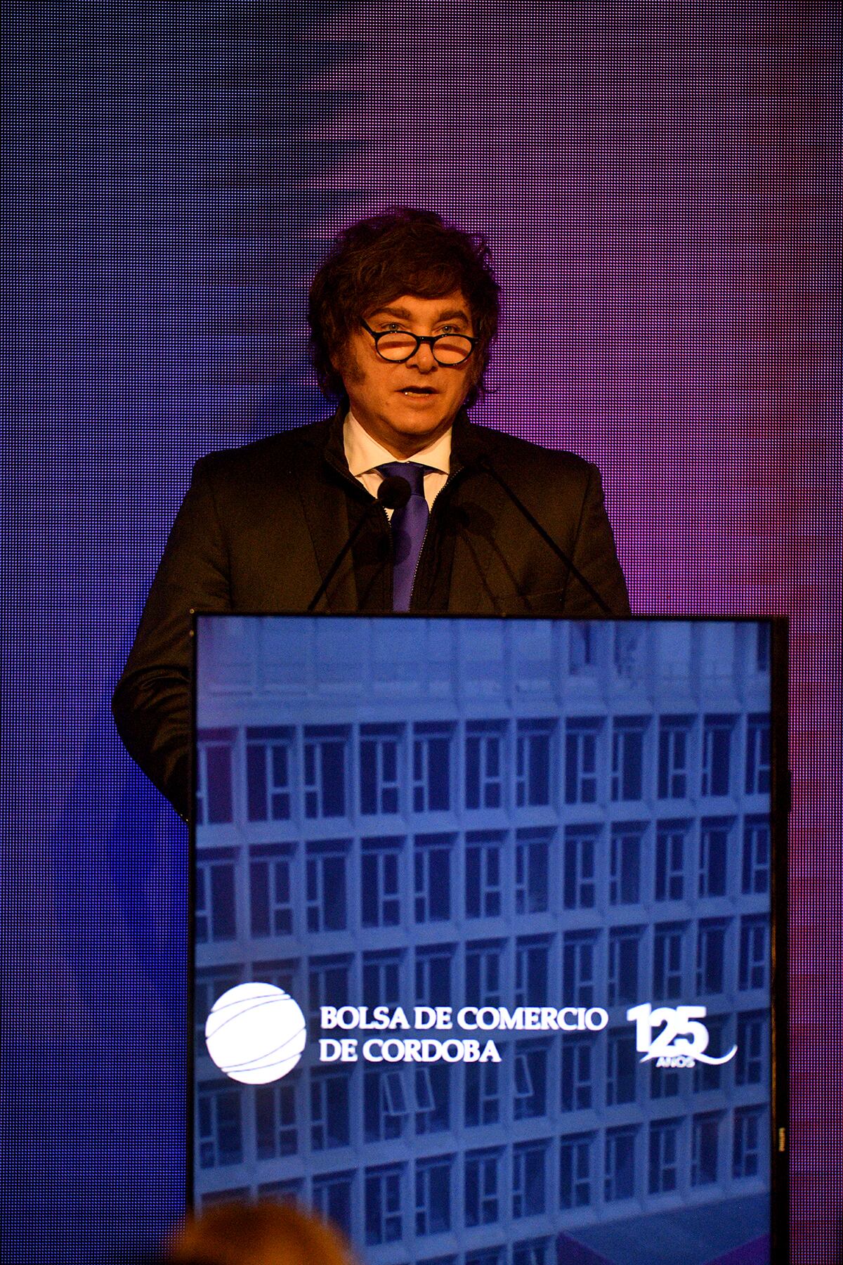 El presidente Javier Milei en el 125° aniversario de la Bolsa de Comercio de Córdoba. (Pedro Castillo / La Voz)