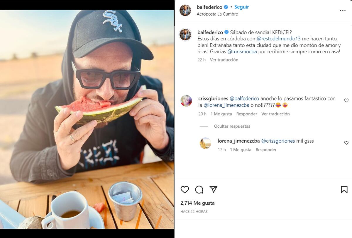 Fede Bal pasó por Córdoba: ¿Se reunió con Lore Jiménez? (Captura de pantalla)