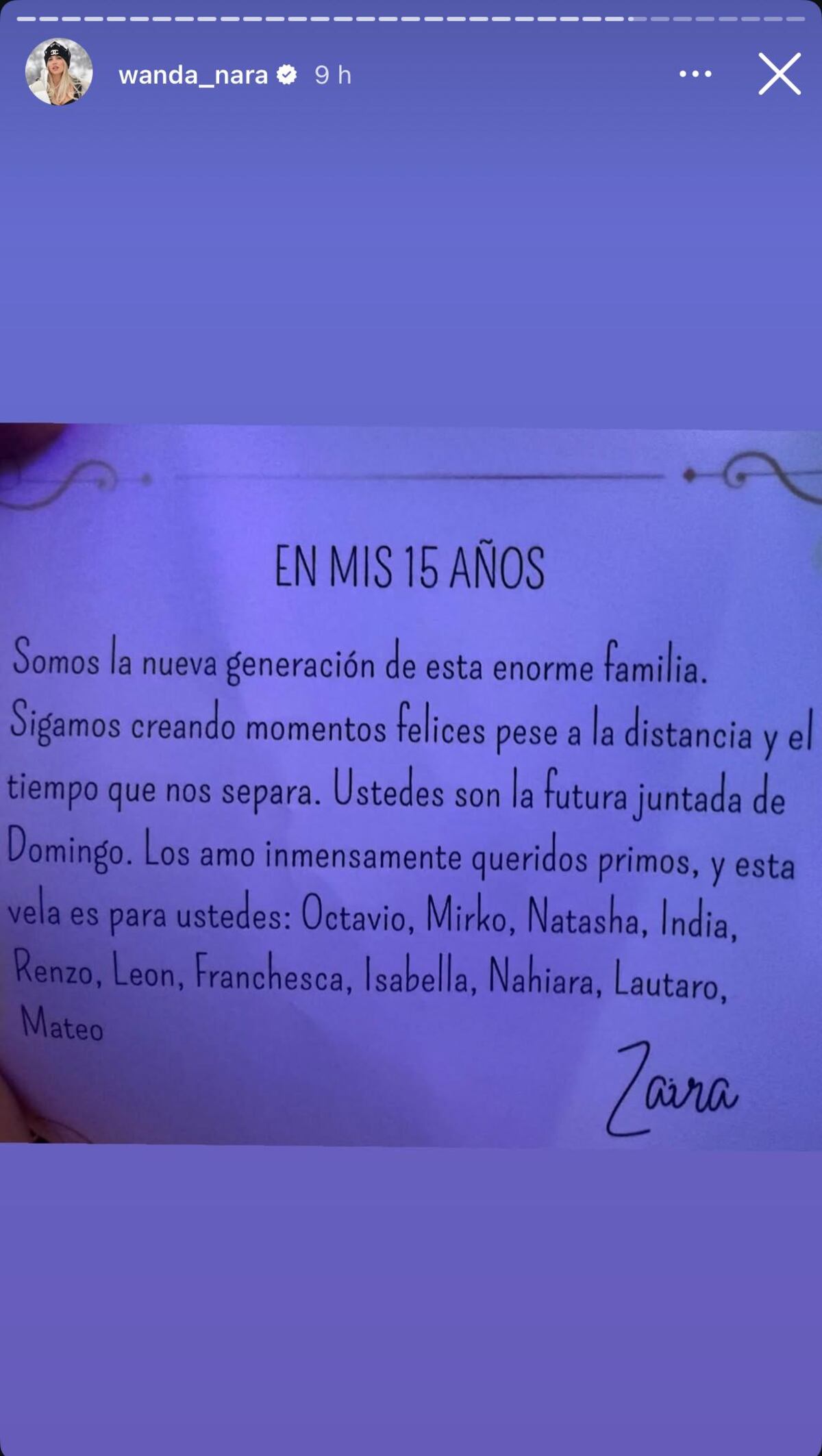 El mensaje que le dejó la prima Icardi a las hijas de Wanda Nara (Captura de pantalla)